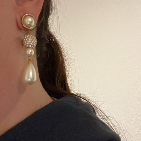 Vintage George Salo Drop Earrings Gold CZ Pearl - Picture 8 of 8